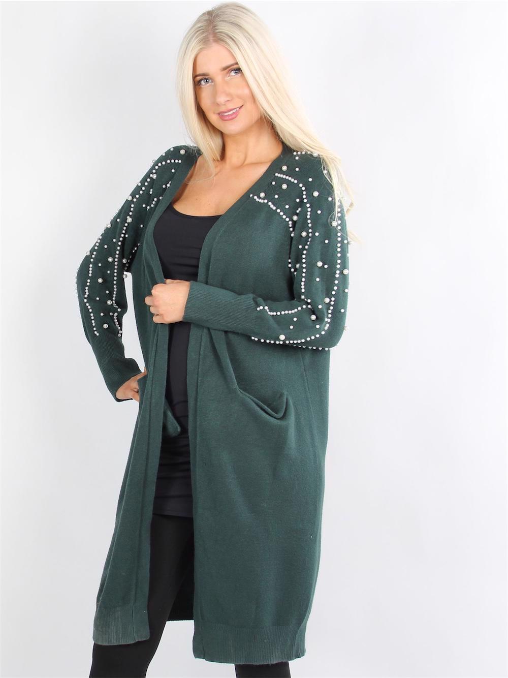 Ibi - Grøn strik cardigan med smukke perler